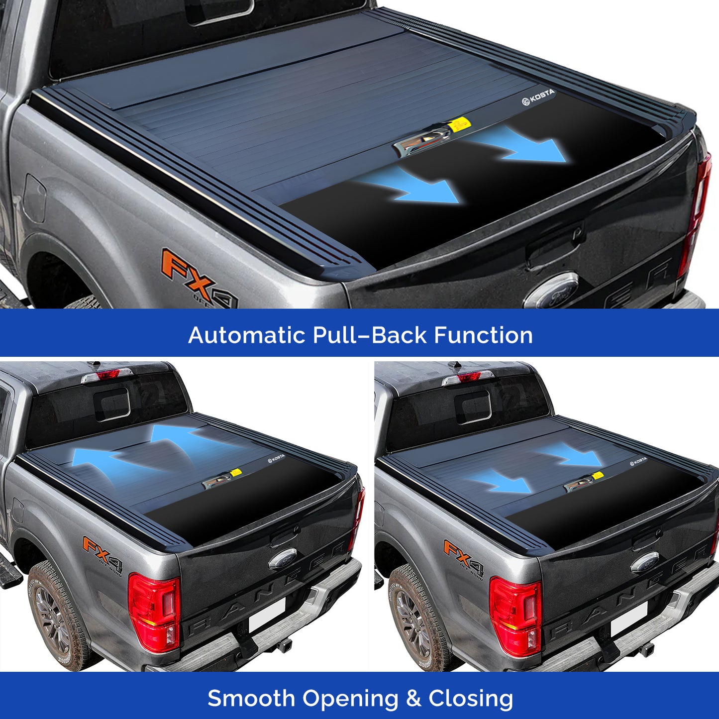 KOSTA Manual Retractable Truck Bed Cover - Ford Ranger