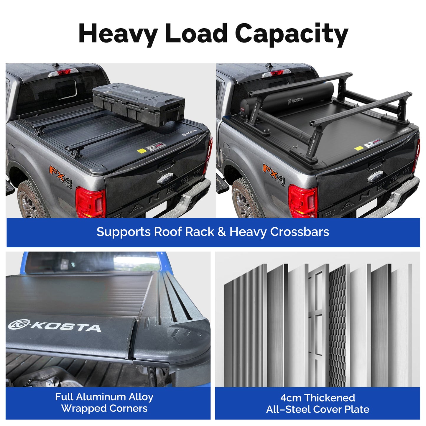 KOSTA Manual Retractable Truck Bed Cover - Ford Ranger