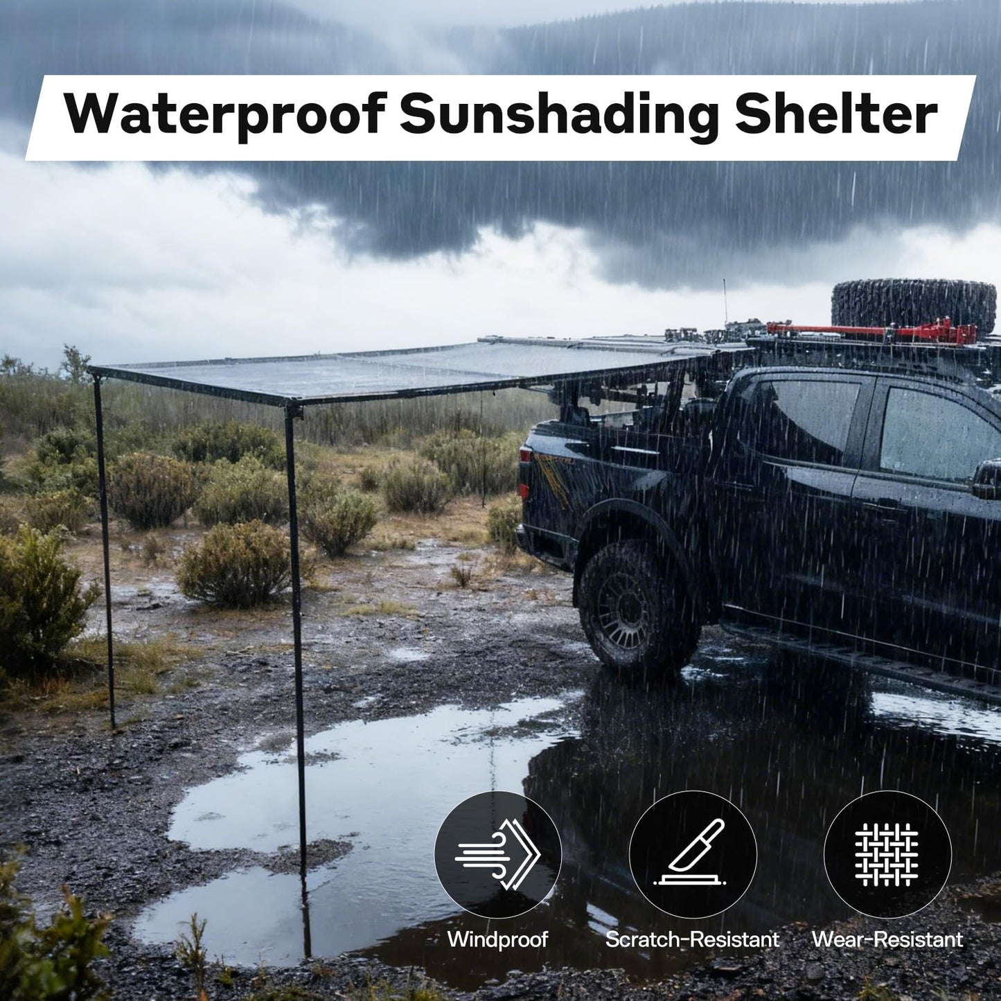 KOSTA Black Aluminum Hard-Shell Awning (2m，LED Light)