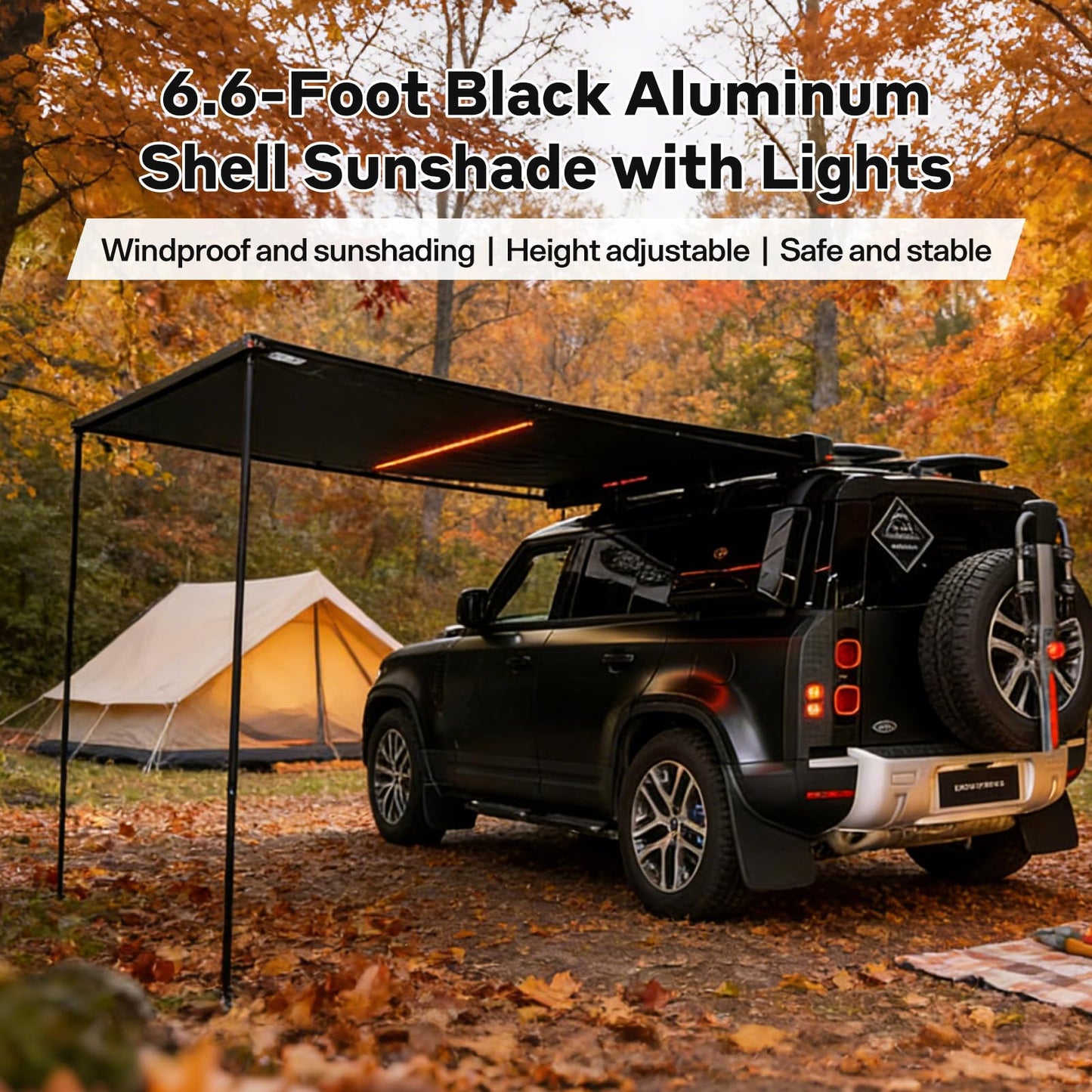 KOSTA Black Aluminum Hard-Shell Awning (2m，LED Light)
