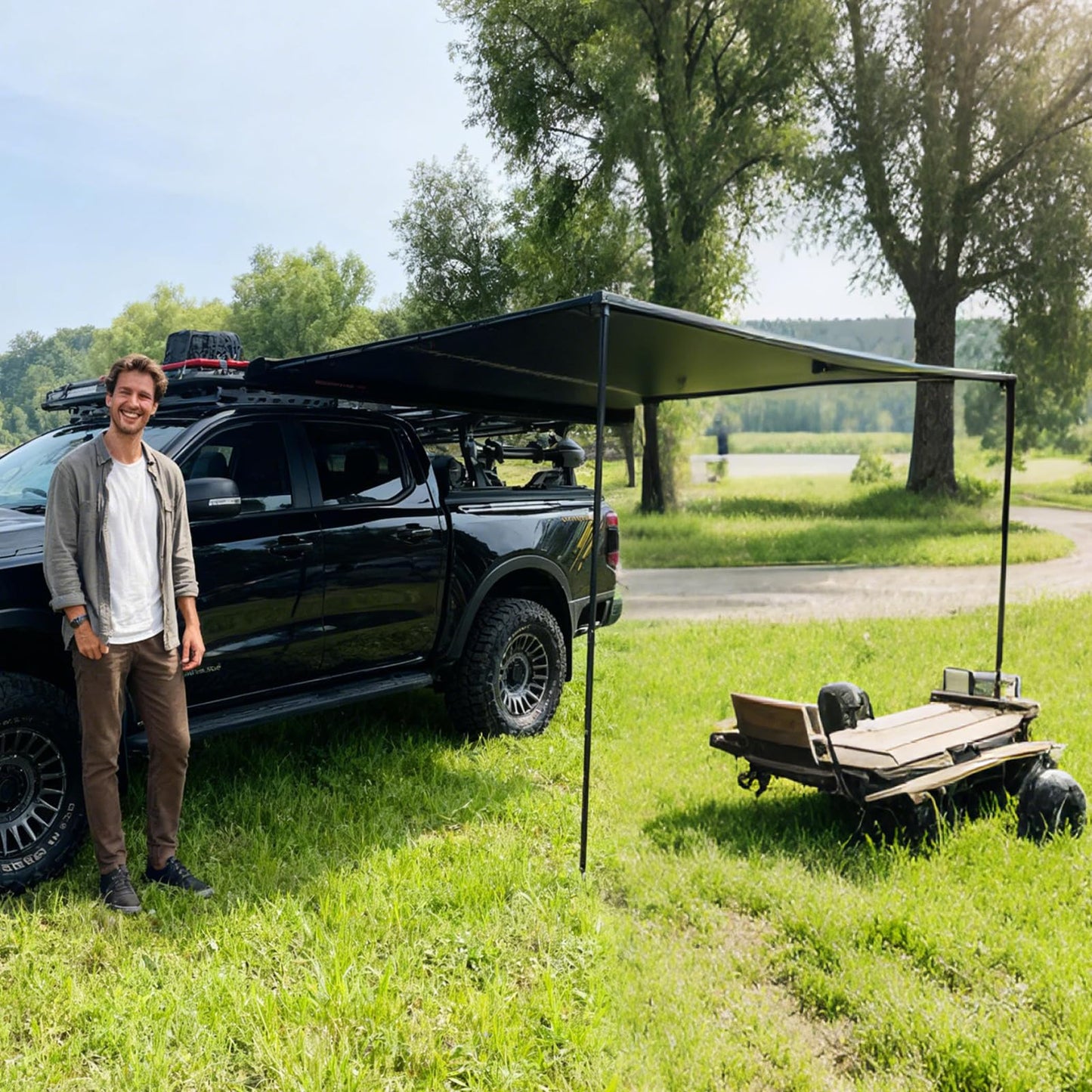 KOSTA Black Aluminum Hard-Shell Awning (2m，LED Light)