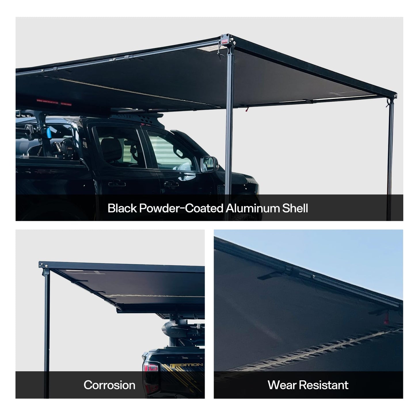 KOSTA Black Aluminum Hard-Shell Awning (2m，LED Light)